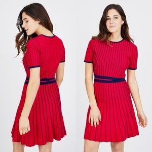 Red/Blue Scallop Stripe Sweater Dress